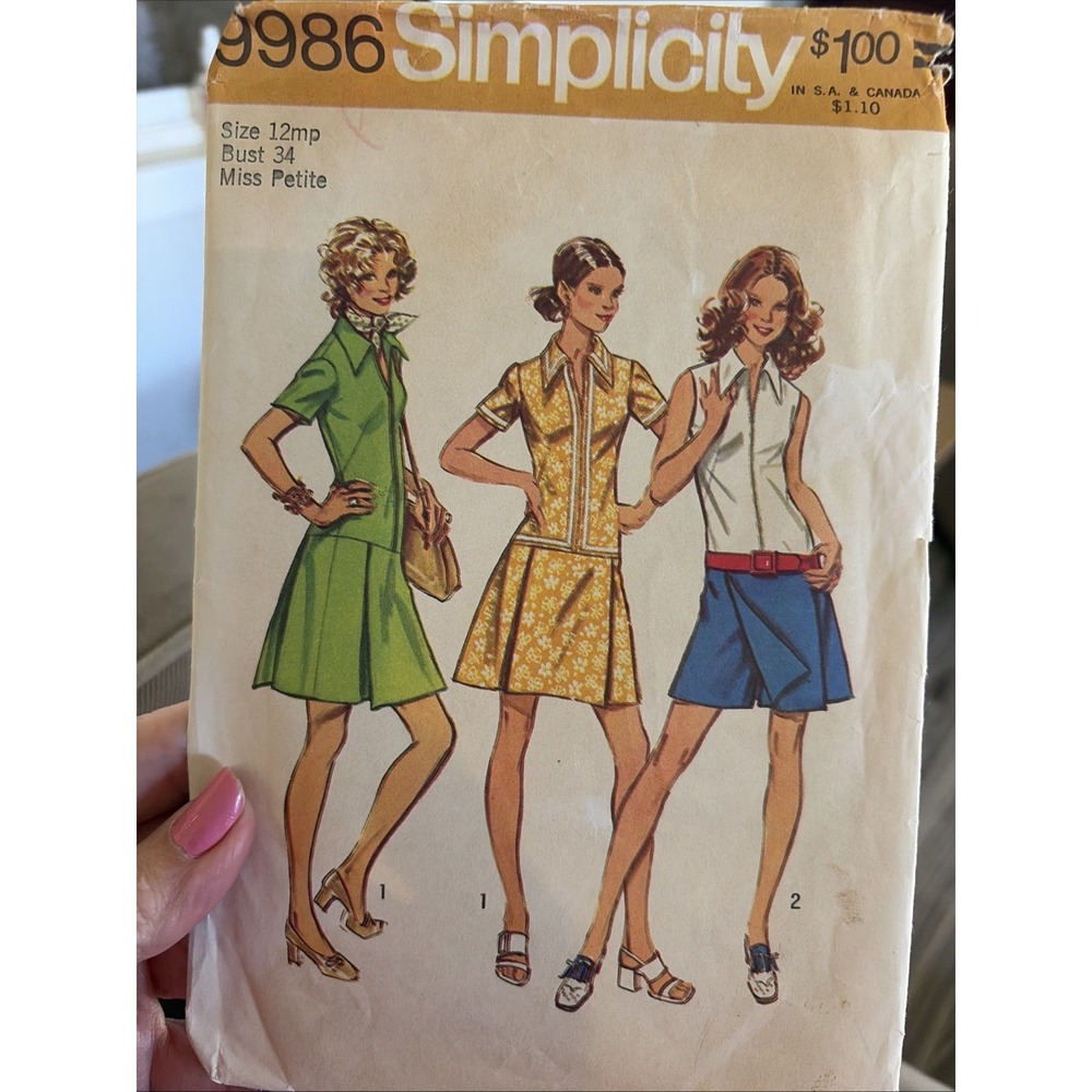 Vintage 1972 Simplicity Sewing Pattern 9986 Mini-Pantdress Skirt Size 12P Cut